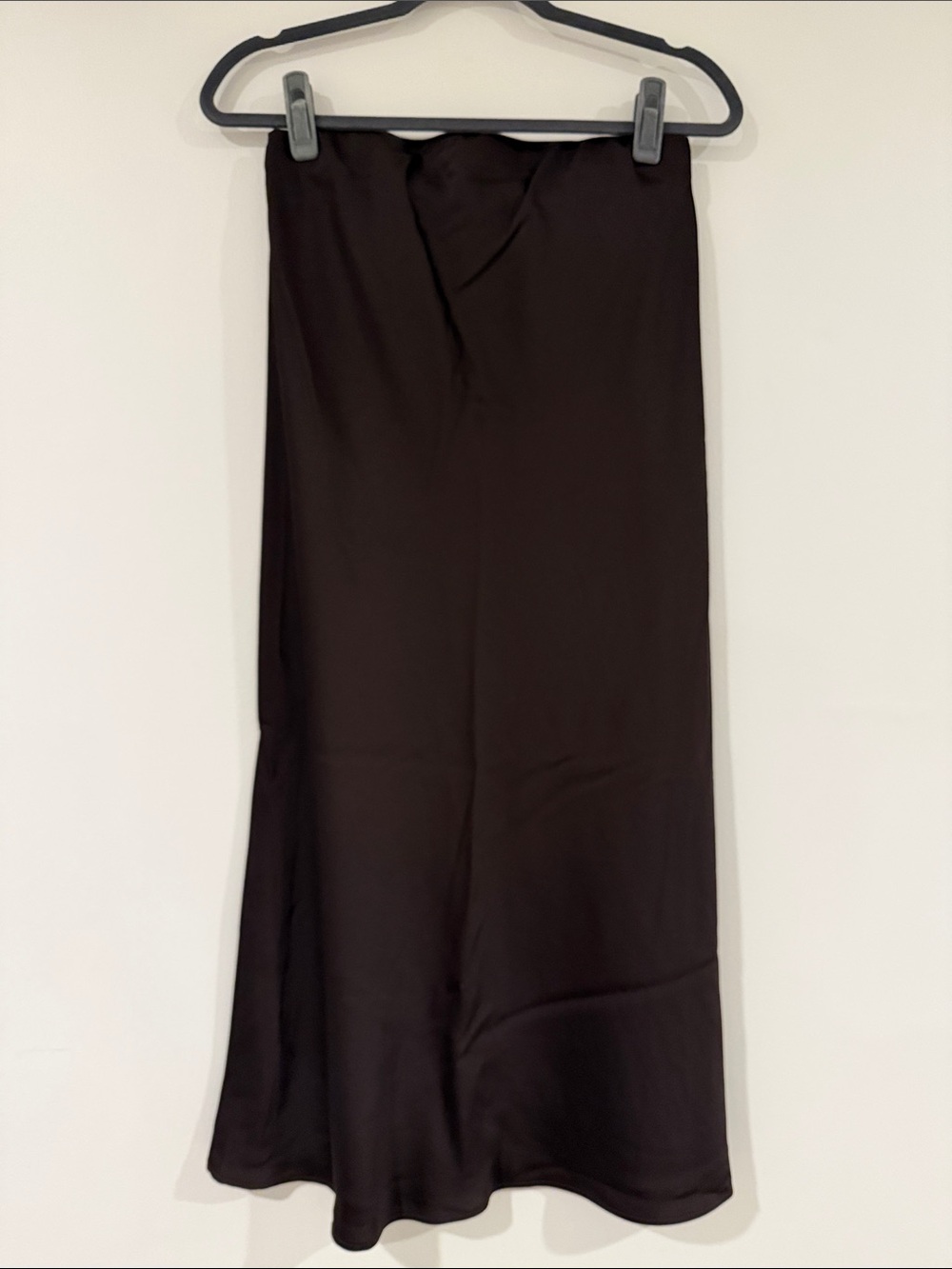 H&M MAMA Chocolate Brown Satin Midi Skirt